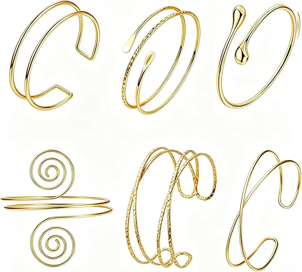 6 Pcs Gold Arm Cuff Jewelry for Women - Upper Arm Bracelet Set