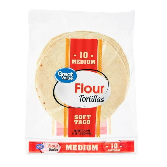 Great Value Medium Soft Taco Flour Tortillas, 17.5 oz Bag, 10 Count (Shelf Stable) $1.98 11.3 ¢/oz