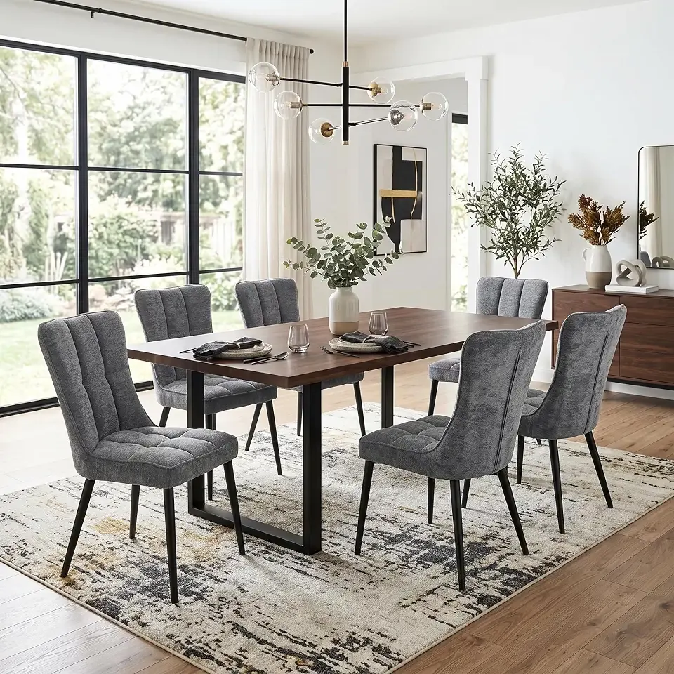 NORDICANA Set of 6 Upholstered Dining Chairs Modern Accent Chairs, Gray