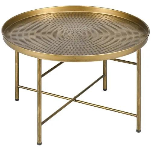 24" Round Coffee Table with Hammered Tray Top Metal Frame