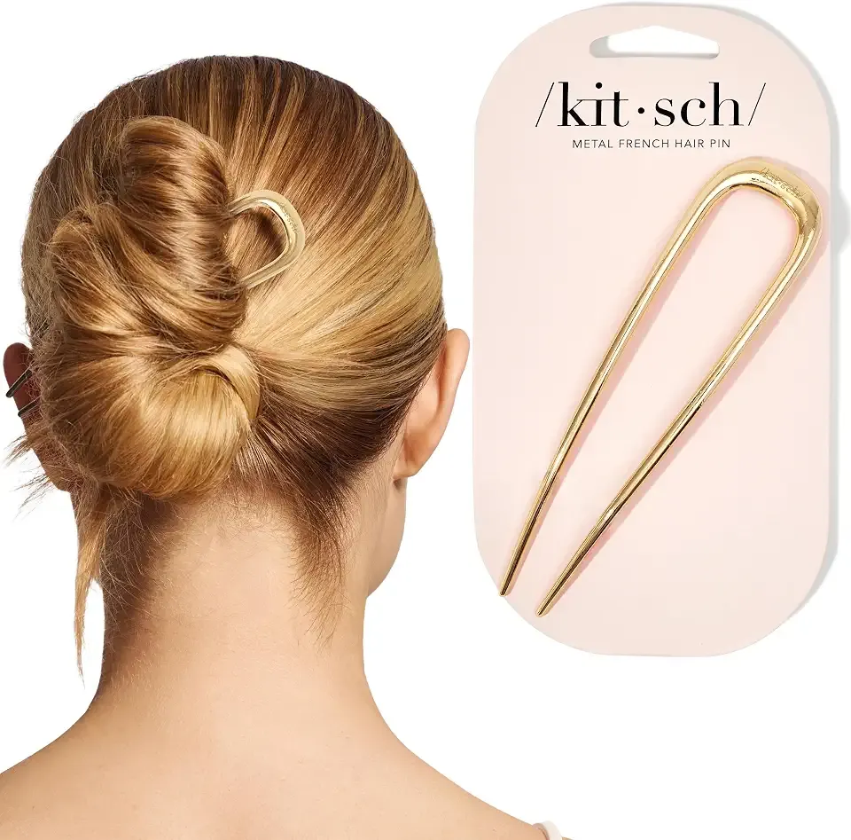 Kitsch French Hair Pins for Women – Elegant & Durable Metal French Pin for Updos, Chignon, Buns & Twist Hairstyles | Secure Hold All Day, Comfortable Fit - Gold, 1pc