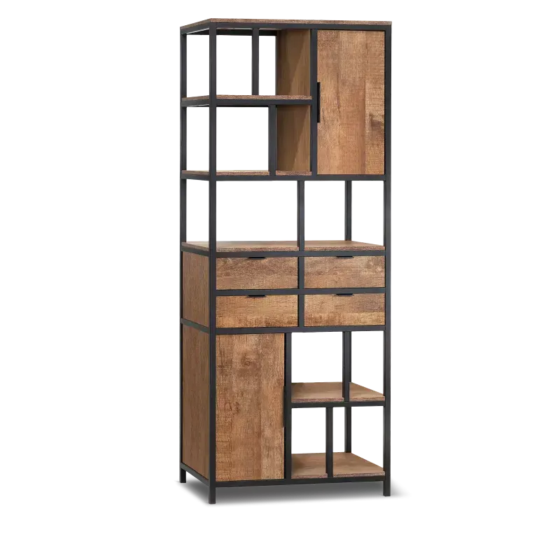 Wandkast Bombay - 80 cm - Lamulux Orient - metaal zwart - 5 open vakken, 2 deuren, 2 laden