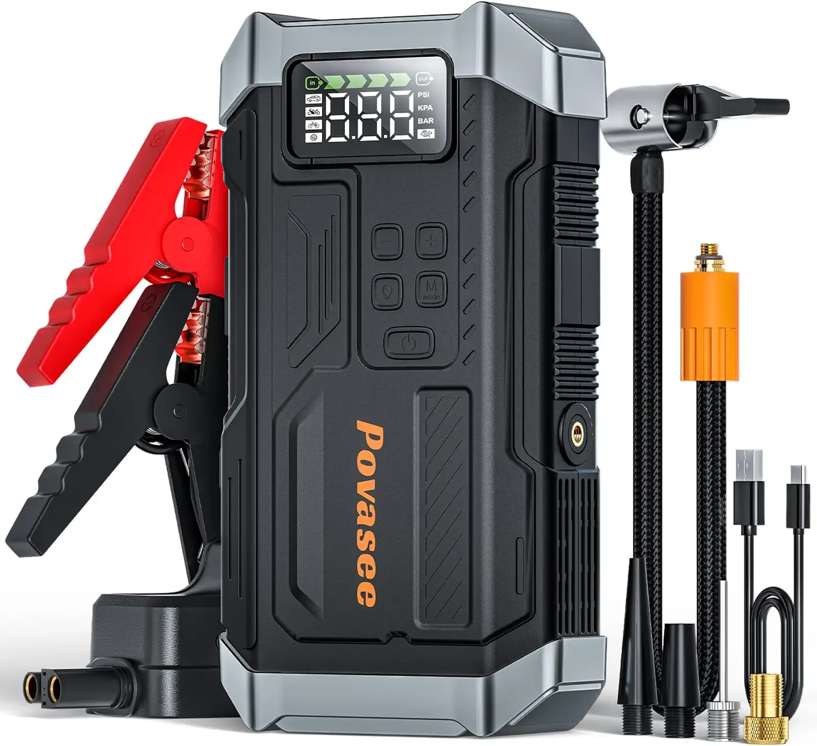 [2026NEW Model] 5000A Jump Starter with Air Compressor,Car Jumper Starter Portable with 150PSI Tire Inflator 12V Jump Box with LCD Display,Flashlight,Storage Case (Up 9L Gas/8L Diesel Engine