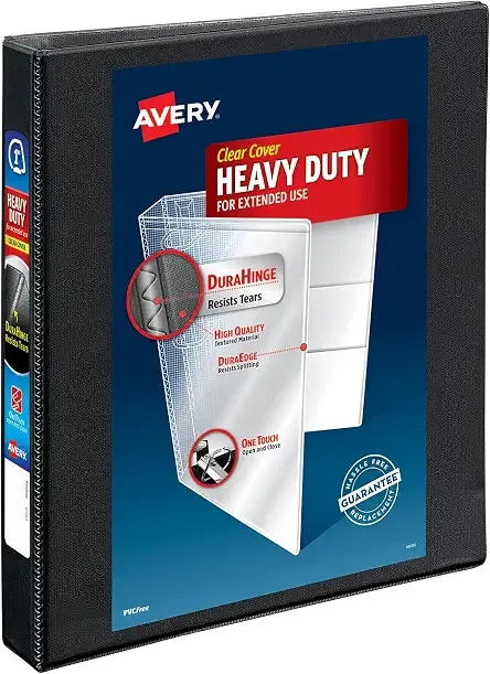 Avery® Heavy-Duty View 3 Ring Binder, 1" Slant Rings, 1 Black Binder
