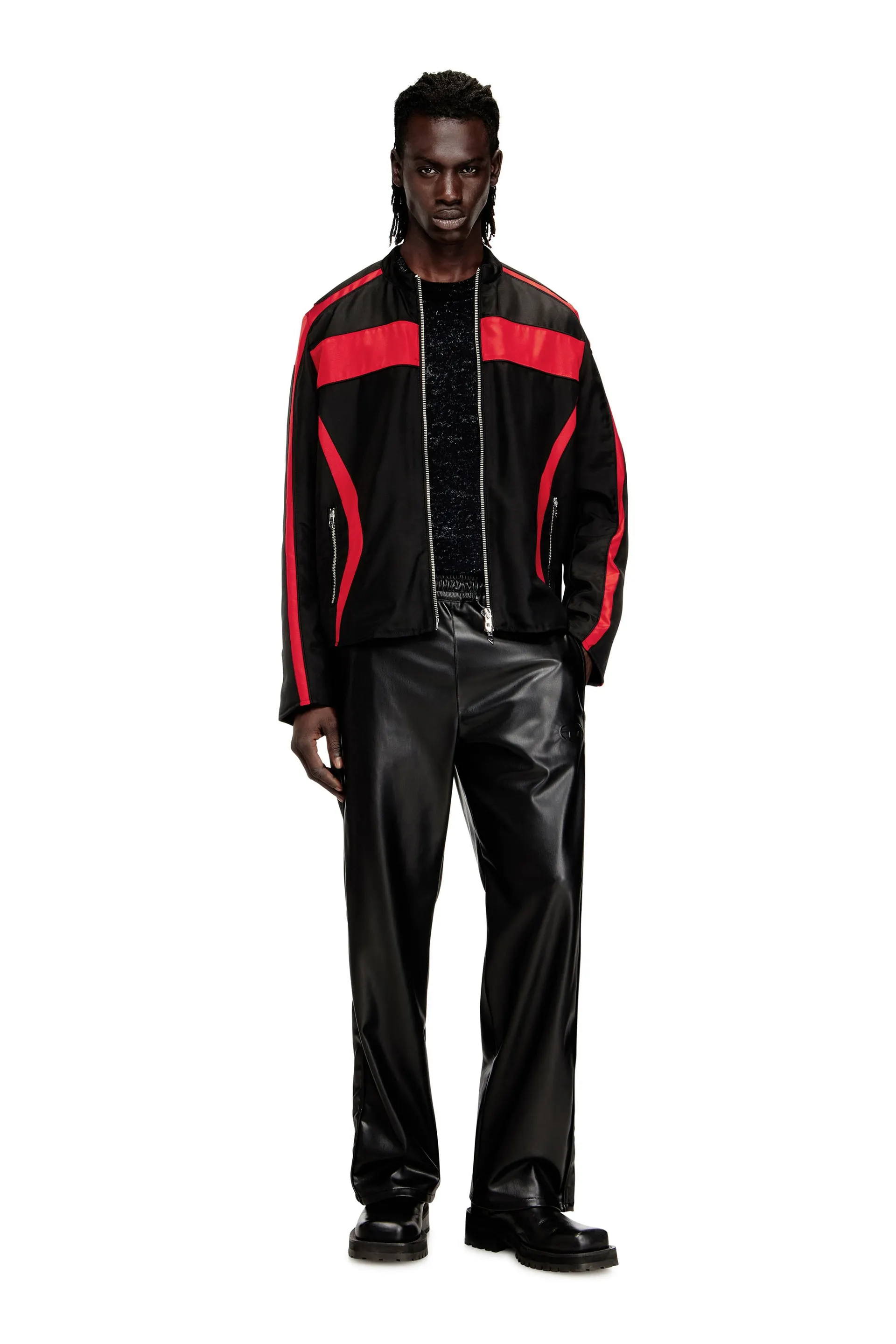 Biker jacket in colour-block canvas