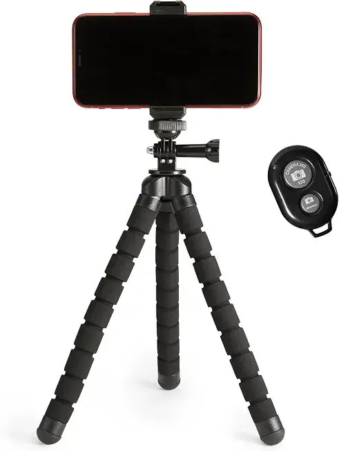 Portable and Flexible Tripod with Wireless Remote and Smartphone Clamp, 10-inch, Black