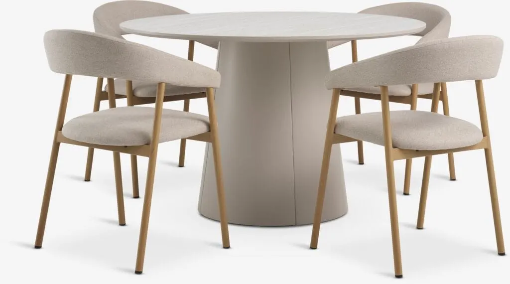 KLIPLEV Ø120 eff.travertino + 4 EJSING beige/rovere naturale
