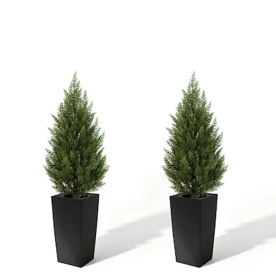 Artificial Topiary Cedar Trees with Planters Set of 2