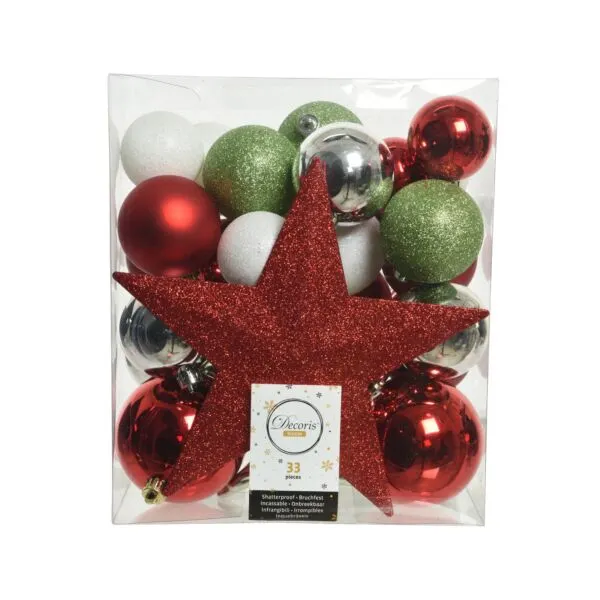 Decoris 023245 Kerstballen Kunststof Mix - 33 Stuks