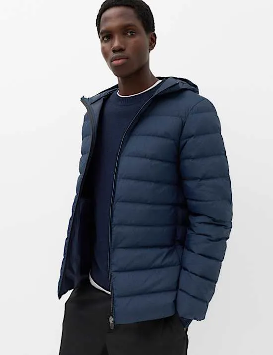 Steppjacke mit Feder- und Daunenfüllung und Kapuze