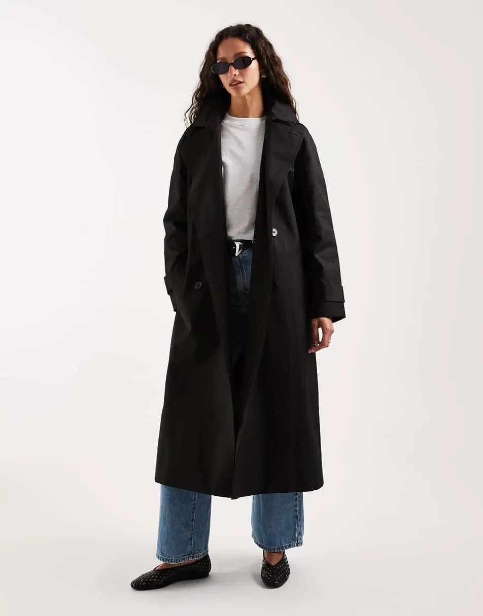 ASOS DESIGN longline water repellent trench coat in black