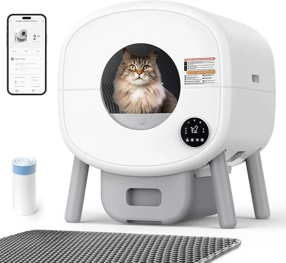 Fsitego Self Cleaning Cat Litter Box: 76L Extra Large Automatic Litter Box for Multiple Cats, Odor-Free, Smart App Control, Ambient Light Waste Disposal