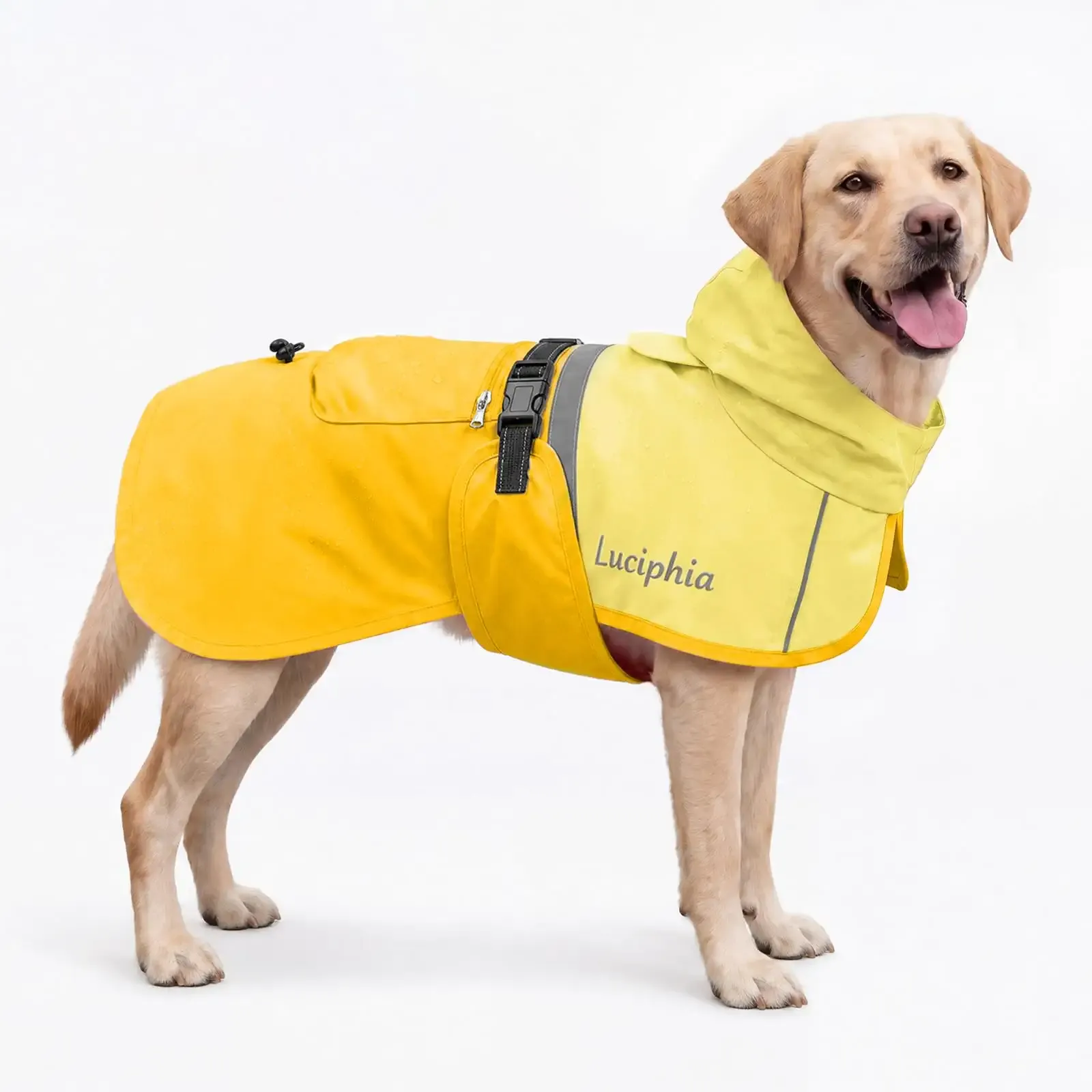 Luciphia Dog Raincoat Adjustable Hooded Reflective Rain Jacket with Pocket for Small Medium Large Extra Large Dogs Yellow X-Large