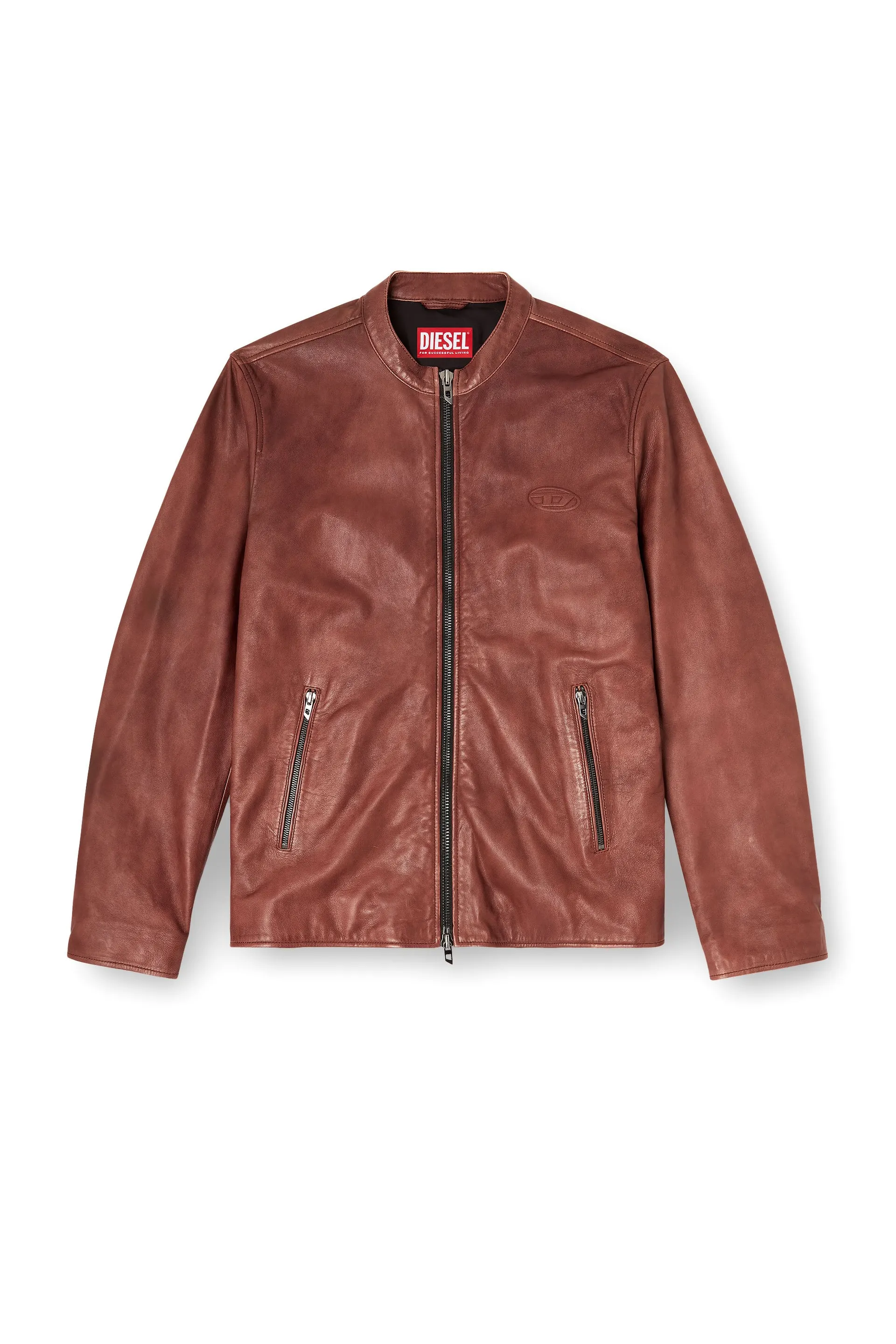Leather biker jacket with archival logo