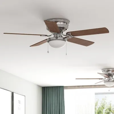 Armitage 52-in Brushed Nickel with Toffee/cocoa Blades Flush Mount Ceiling Fan With Light and Pull Chain Included 5 -Blade