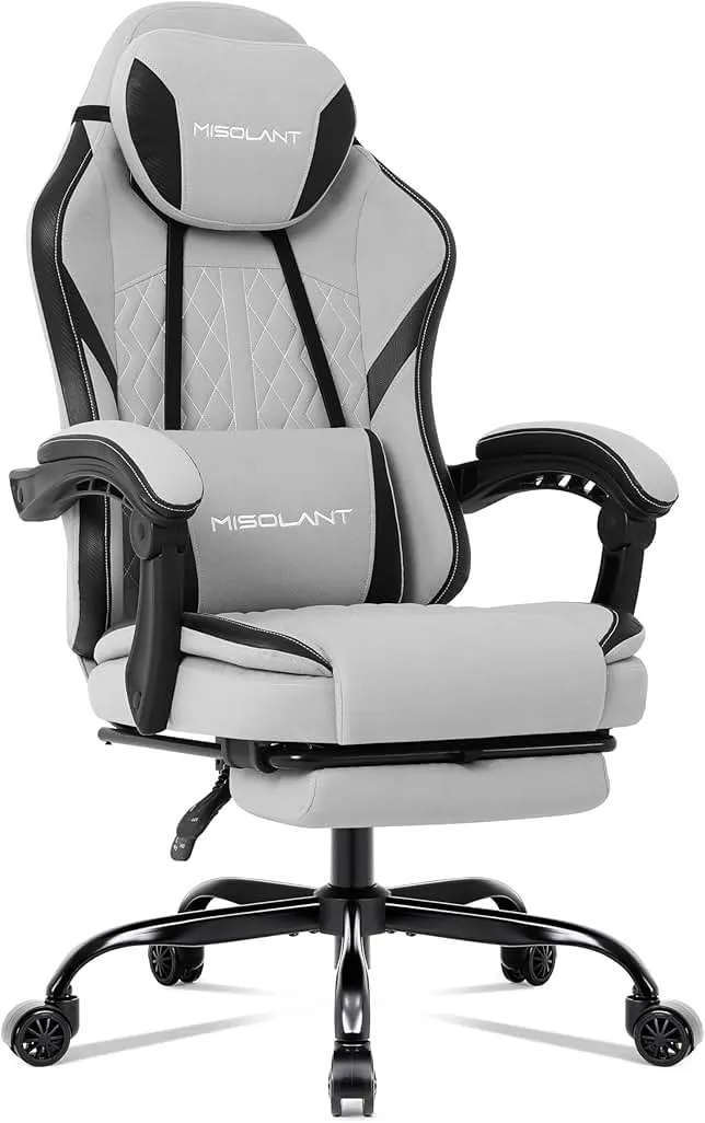 Misolant Gaming Chair, Fabric Gamer Chair with footrest for Adults, High Back Ergonomic Computer Game Chair with Adjustable Headrest and Massage Lum…