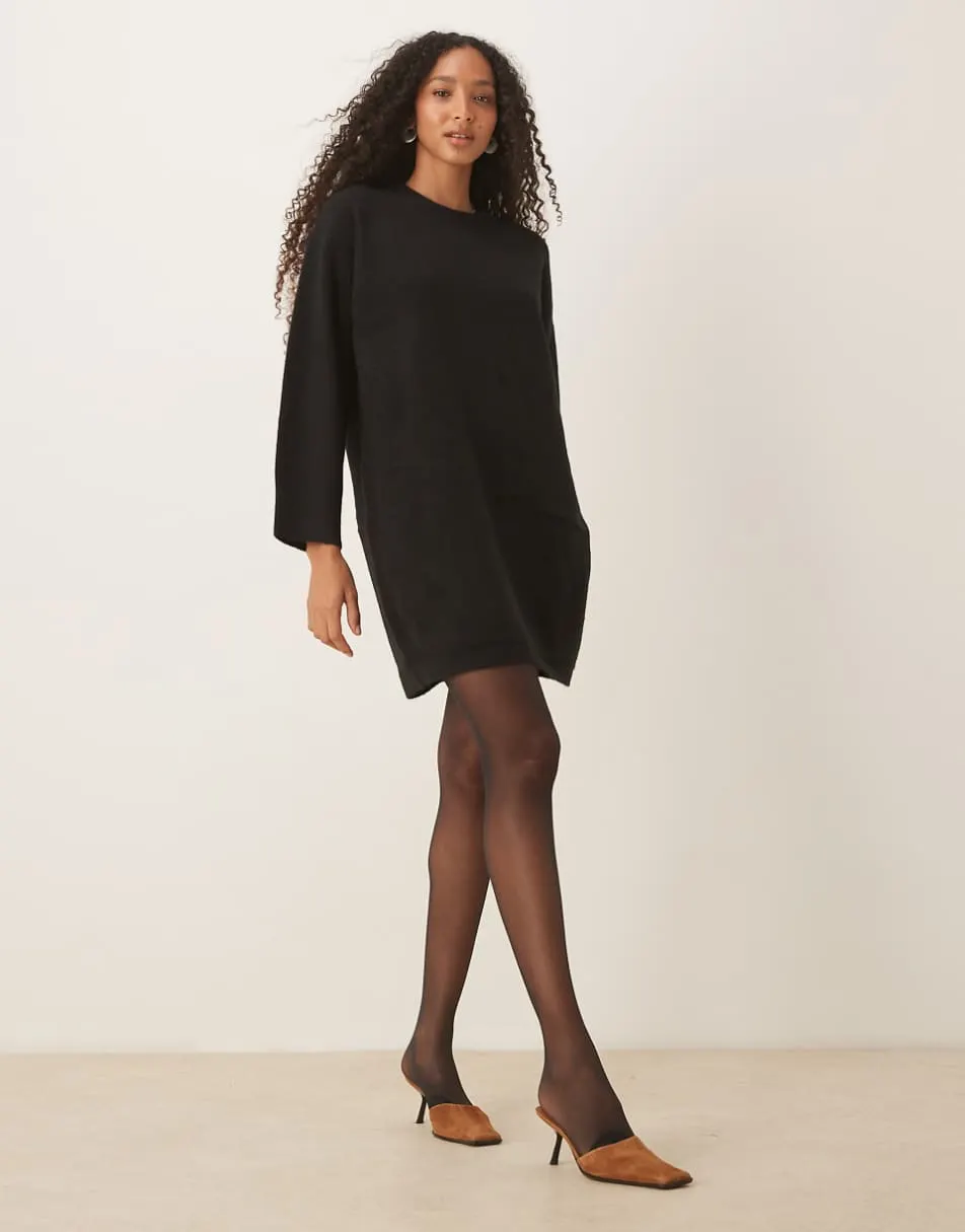 ASOS DESIGN crew neck mini dress with wide cuff in black