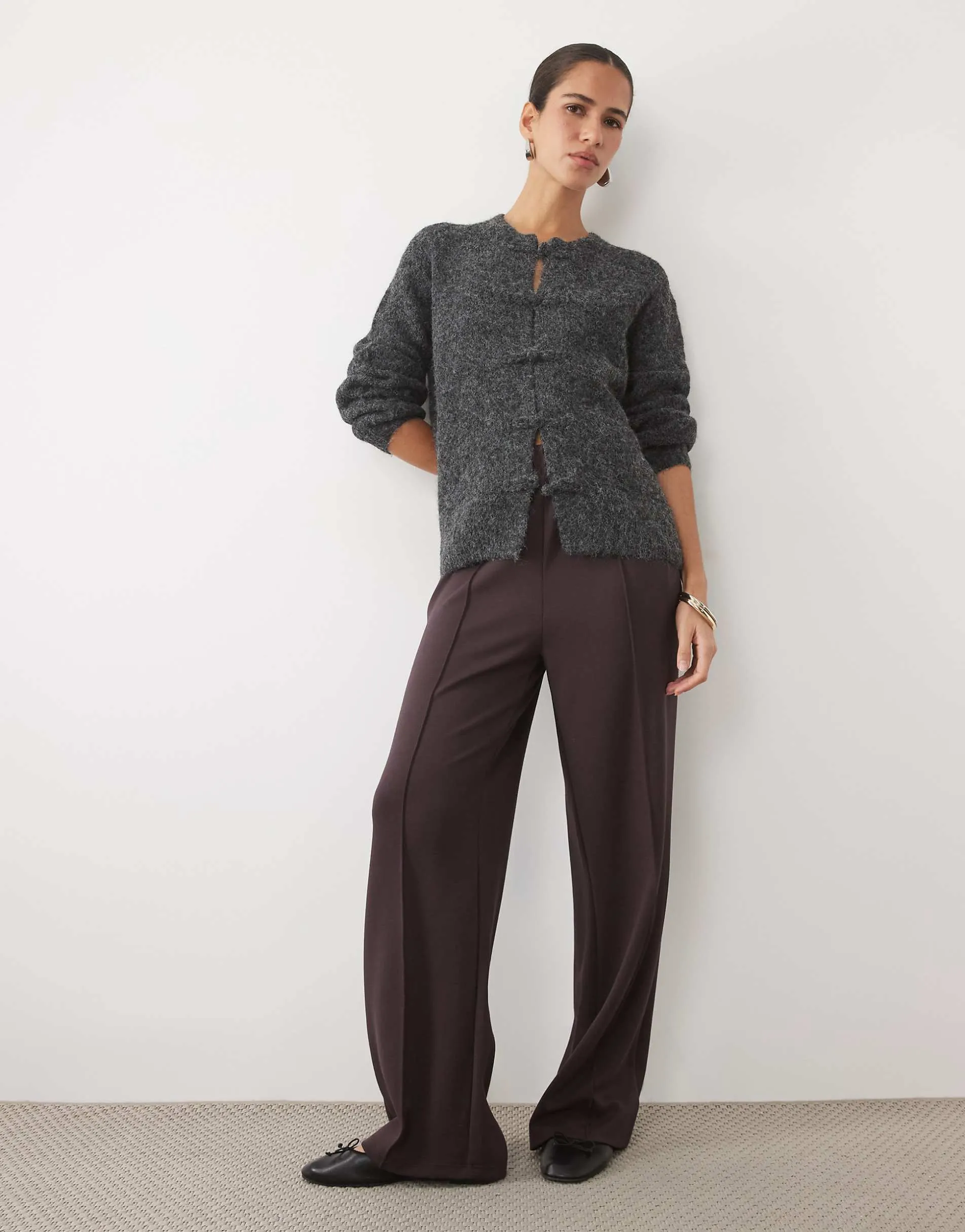 New Look Premium wide leg jogger co-ord in dark burgundy