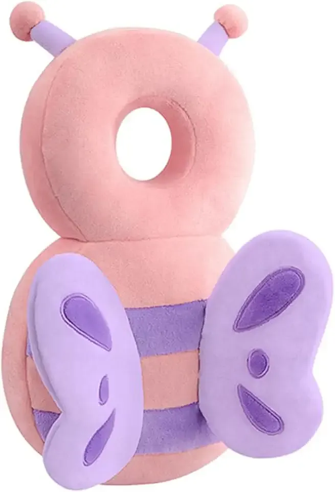 Baby Walker Head Protector Toddler Adjustable Baby Head Protection Backpack Wear Safety Pad (Pink Butterfly)