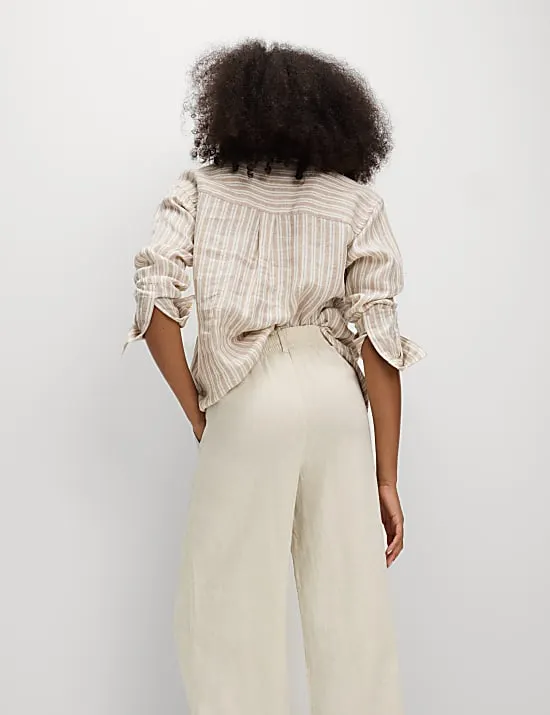 Linen Rich Wide Leg Cropped Trousers