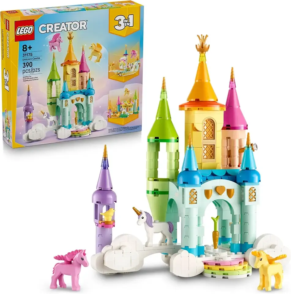Creator 3 in 1 Unicorn Castle Building Toy for Kids - Unicorn Toy Trio for Girls & Boys, Ages 8+ - Build 3 Pretend Play Toys with 1 Set of Building Blocks - Gift Idea for Birthdays - 31175
