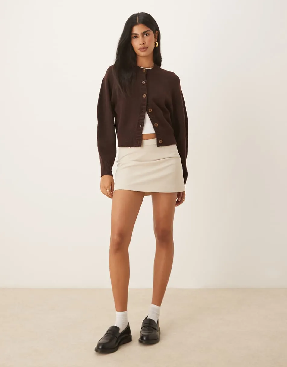 ASOS DESIGN crew neck cardigan with raglan sleeve detail in chocolate