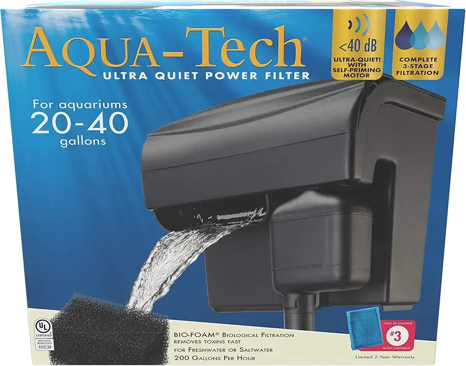 Aqua-Tech Ultra Quiet Power Filter, For Aquariums 20-40 Gallons