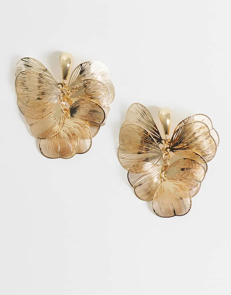 ASOS DESIGN stud earring with wire floral pendant in gold tone