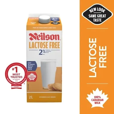 Prepared in Canada Neilson 2% Lactose Free Milk 2 l, $0.33/100ml