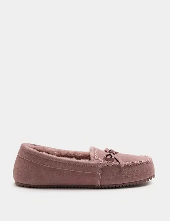 Suede Stitch Detail Moccasin Slippers