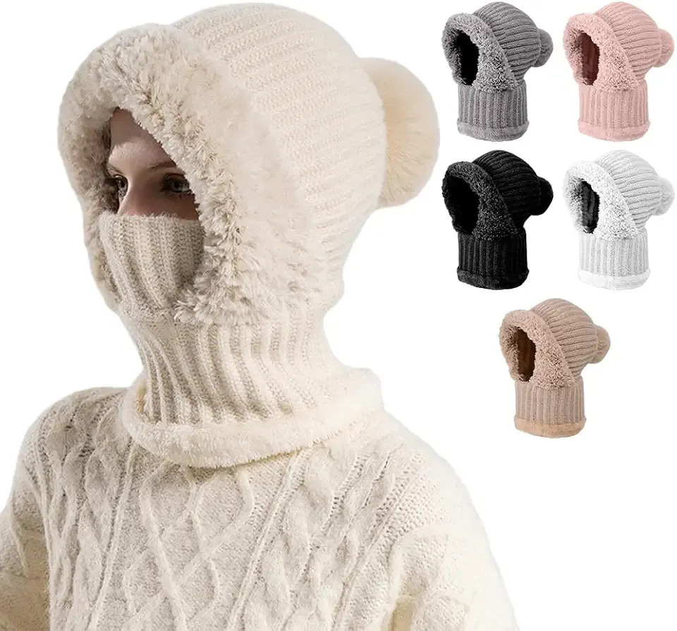 3 in 1 Beanie Hat For Women, Upgrade 3 in 1 Beanie Hat with Scarf and Mask, Fall Winter Warm Knitted Ski Scarf and Mask Set