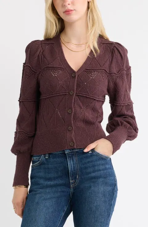 Pointelle Knit Button Front Cotton Cardigan