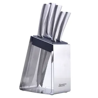 Hampton & Mason Stainless Steel/Black Knife Block Set 5Pc