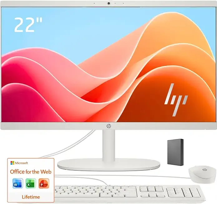 HP 22" FHD All-in-One Desktop Computer • 8GB DDR5 RAM • 512GB External and 128GB UFS Storage | The New Version for Everyday Efficency • Latest 13th Gen Intel Quad-Core • Office 365 for The Web