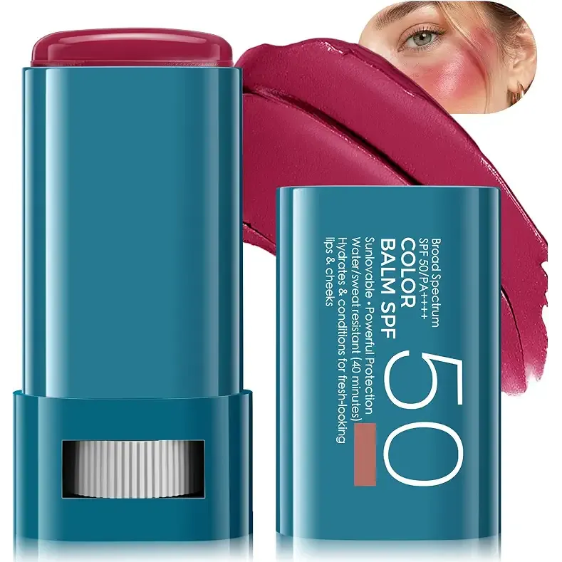 Sunscreen Cream Blush Stick for Cheek & Lip, SPF 50, Makeup Blush Balm, 01