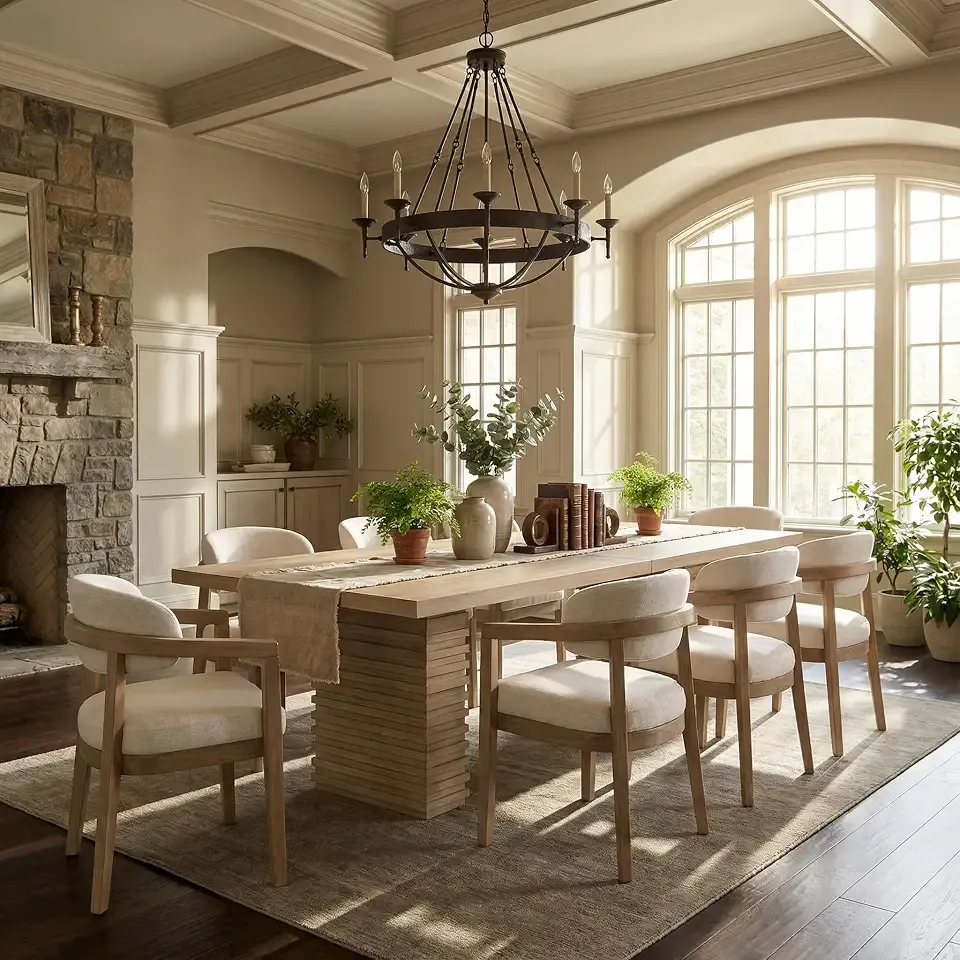 Christopher Knight Home Lanford Modern Dining Table Set for 8, Rectangular Kitchen Table and Dining Chairs Set of 8, Rubberwood Dining Room Table Set for 8, Beige+Natural Ash
