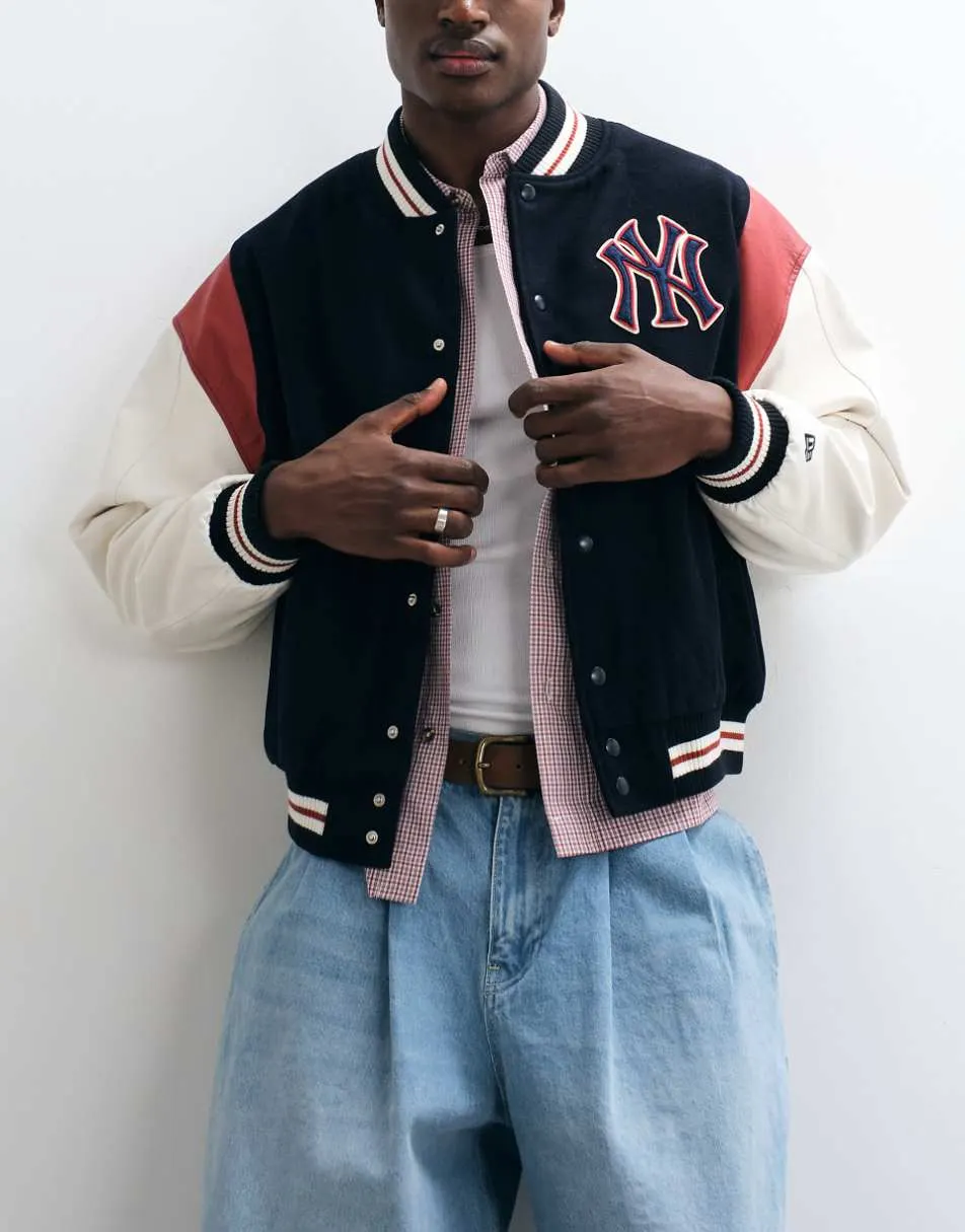 New Era NY Yankees wool mix varsity jacket in black multi