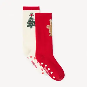 Lot de 2 paires de chaussettes hautes de Noël antidérapantes fille