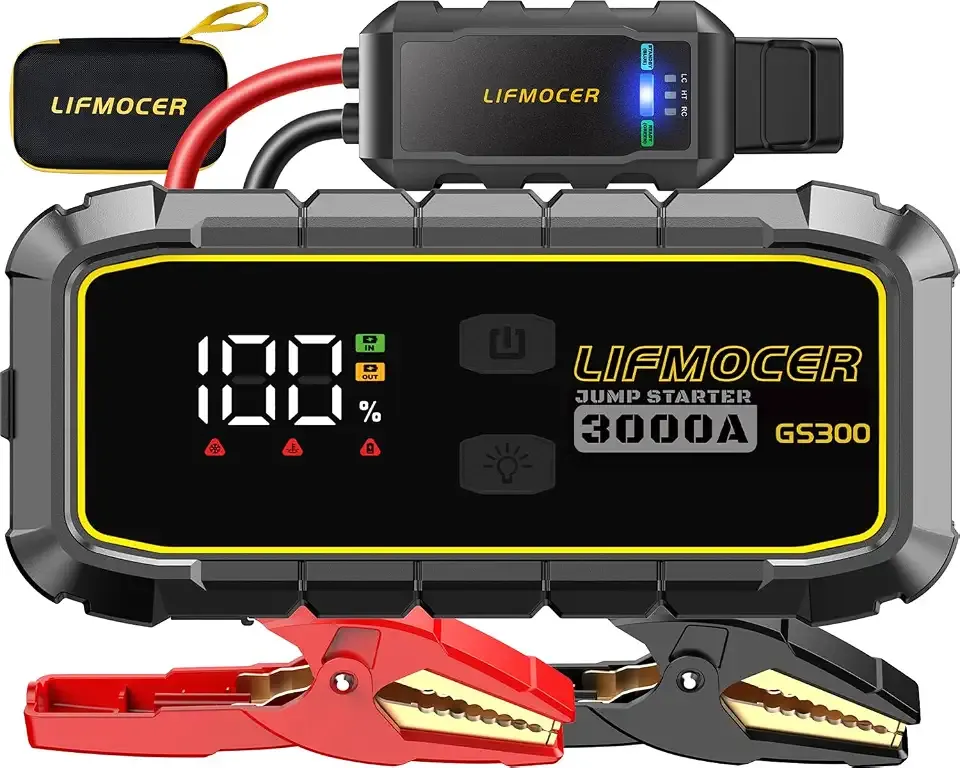 GS300 3000A Car Jump Starter for Up to 10.0L Gas & 8.0L Diesel Engines | 10000mAh battery, Portable jump starter, Emergency Start, LED screen