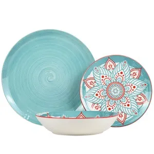 VAJILLA 18 PZS PORCELANA AZUL MANDALA- Envio gratuito en Península