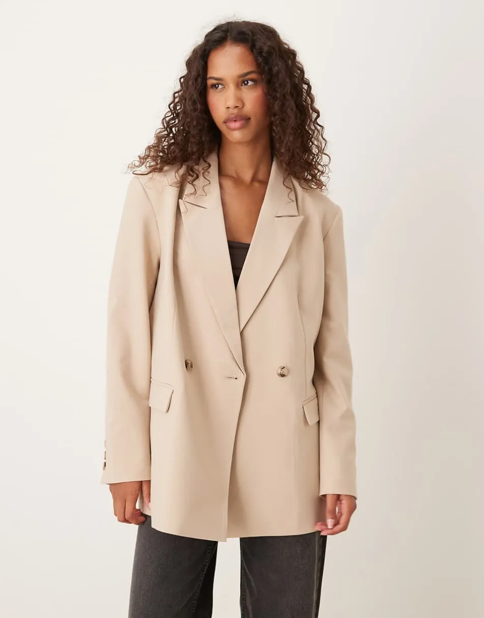 ASOS DESIGN double breasted blazer in stone