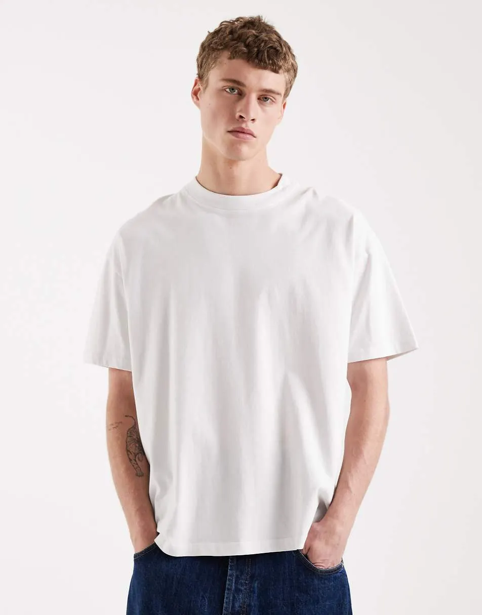 Brave Soul oversized 240gsm acid wash t-shirt in white