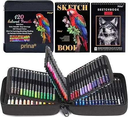 Art Supplies 120 Colors Colored Pencils Set for Adults Coloring Books with Sketchbook, Professional Vibrant Artists Coloring Pencils for Drawing Sketching Blending Shading, Soft Core Oil Based