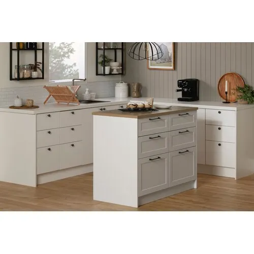 South Shore Toscano 6-Drawer Kitchen Island in White and Maple Nutmeg, 47.25 in. x 23.5 in. x 36.5 in.