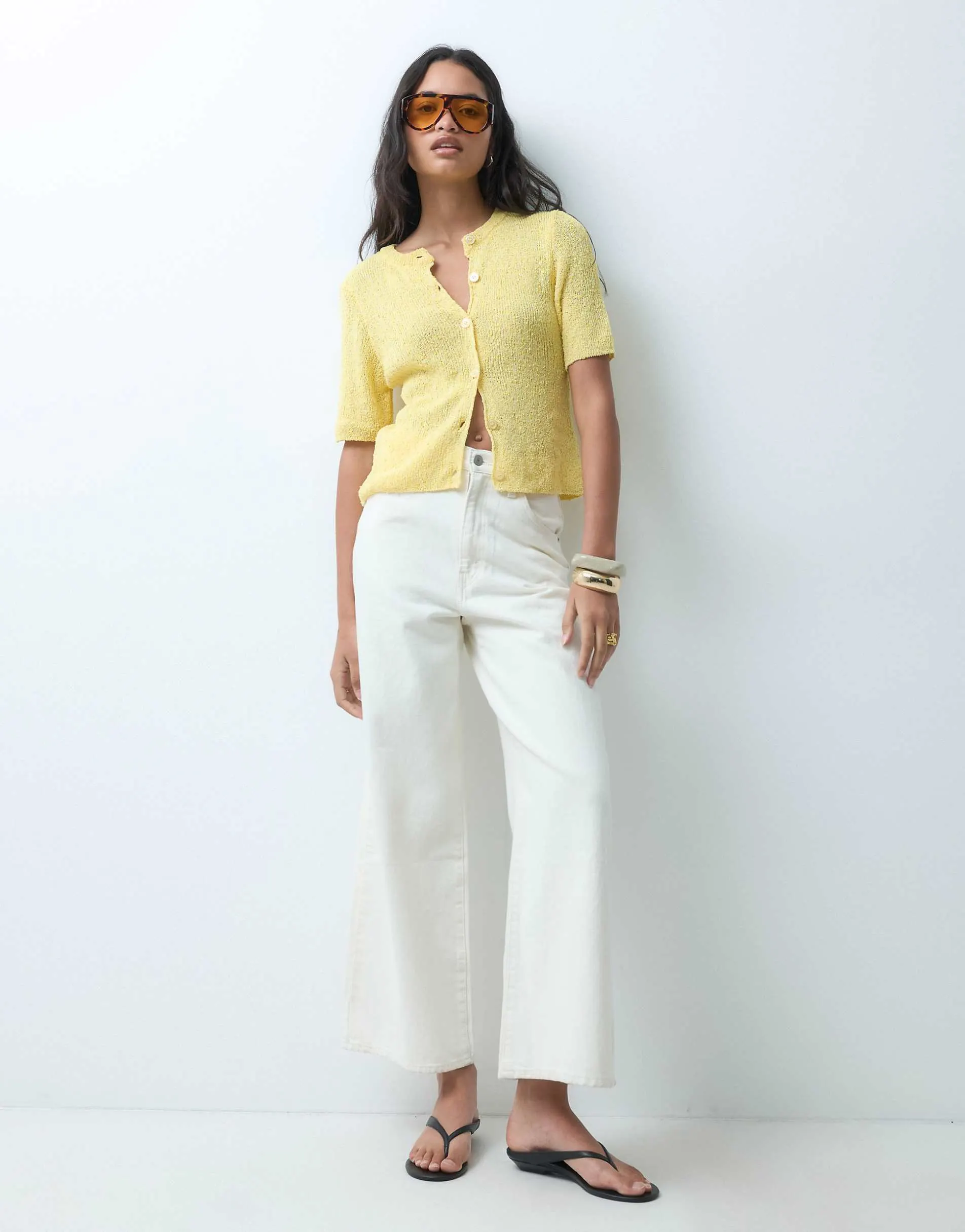 ASOS DESIGN relaxed short sleeve slub cardigan in yellow