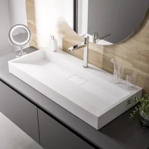 BERNSTEIN - Lavabo moderno Lavabo de mármol fundido con agujero pretaladrado - 70x46x15cm - BS6001 - con agujero pretaladrado