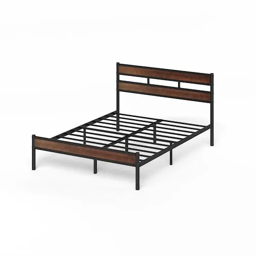 Roman King Bamboo and Metal Platform Bed Frame with Headboard