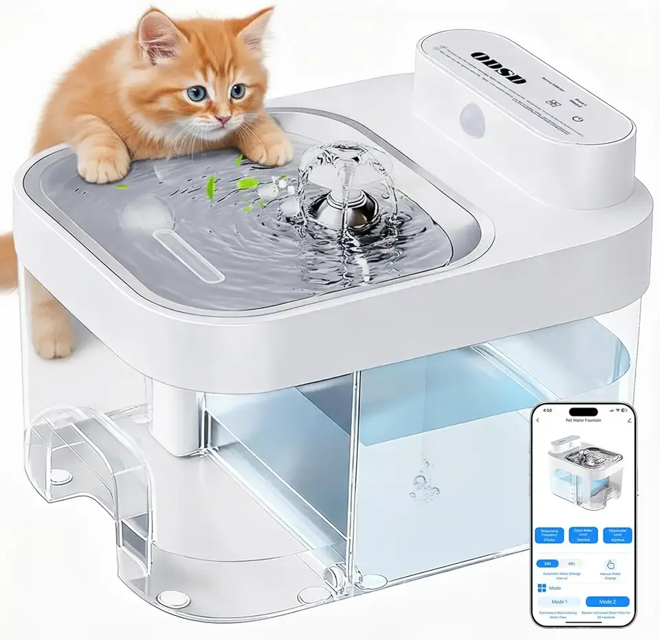 ODSD Cat Water Fountain, App Monitoring Wastewater Separation & No Filter Cotton, Pet Water Fountain with 101oz/3L Large Capacity Tank, Wireless Automatic Water Dispenser for Cats Indoor, 2.4G Wi-Fi