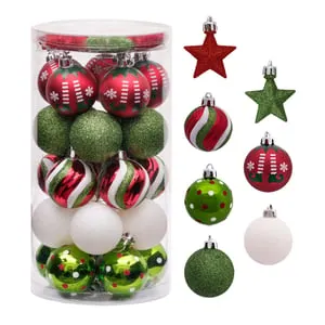 Juego de 30 adornos navideños irrompibles para el árbol de Navidad, ideales para fiestas, decoración navideña y temática de elfos.