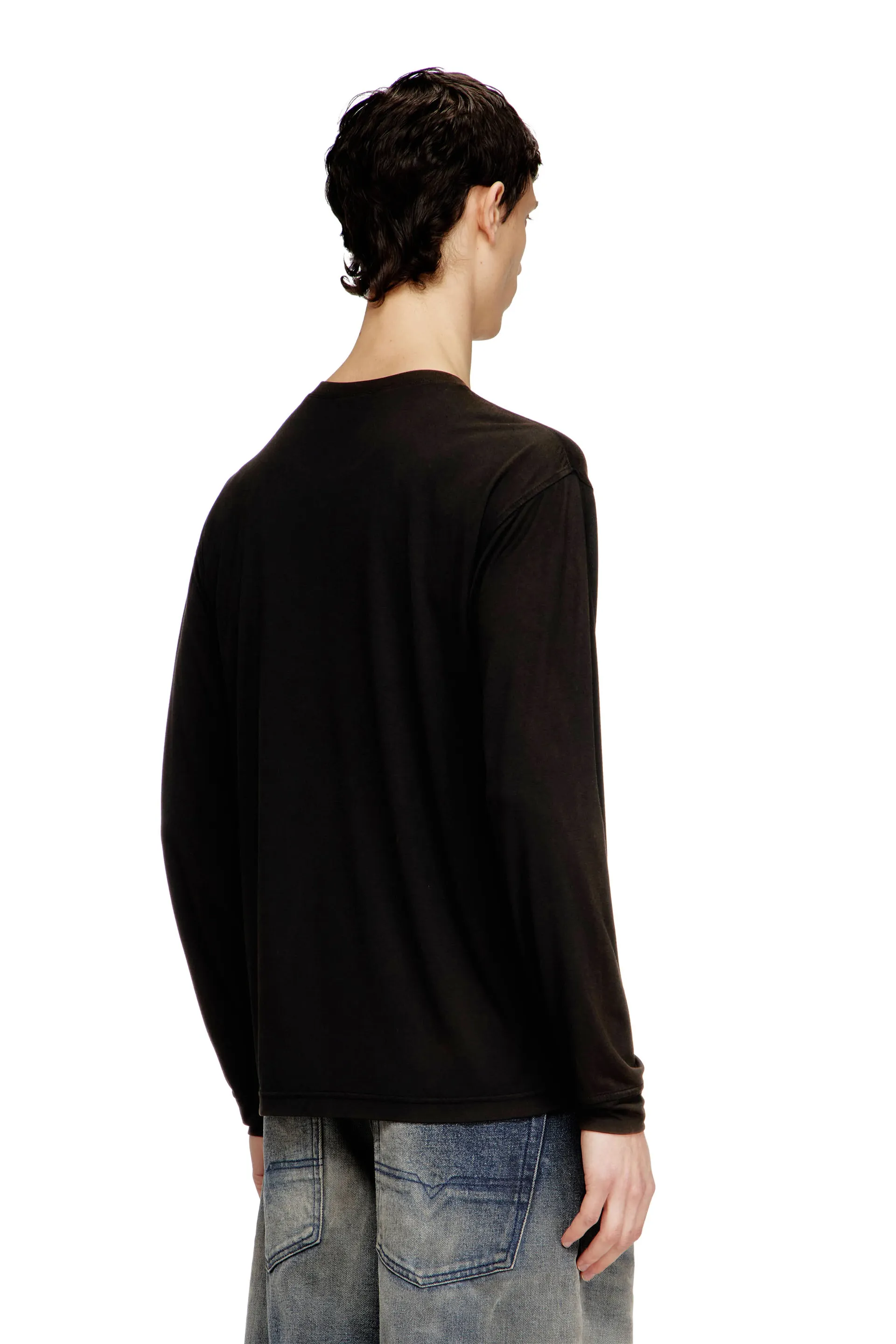Fluid long sleeve T-shirt with micro embroidery